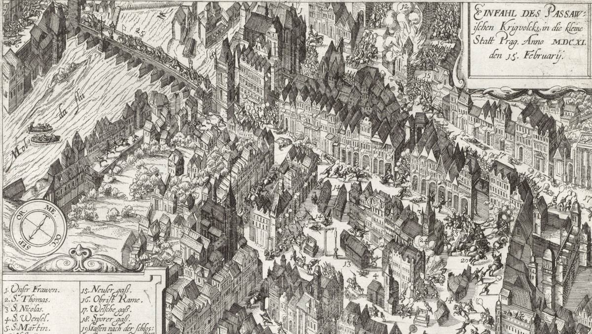 gravure illustrant l'invasion de Prague le 15 février 1611